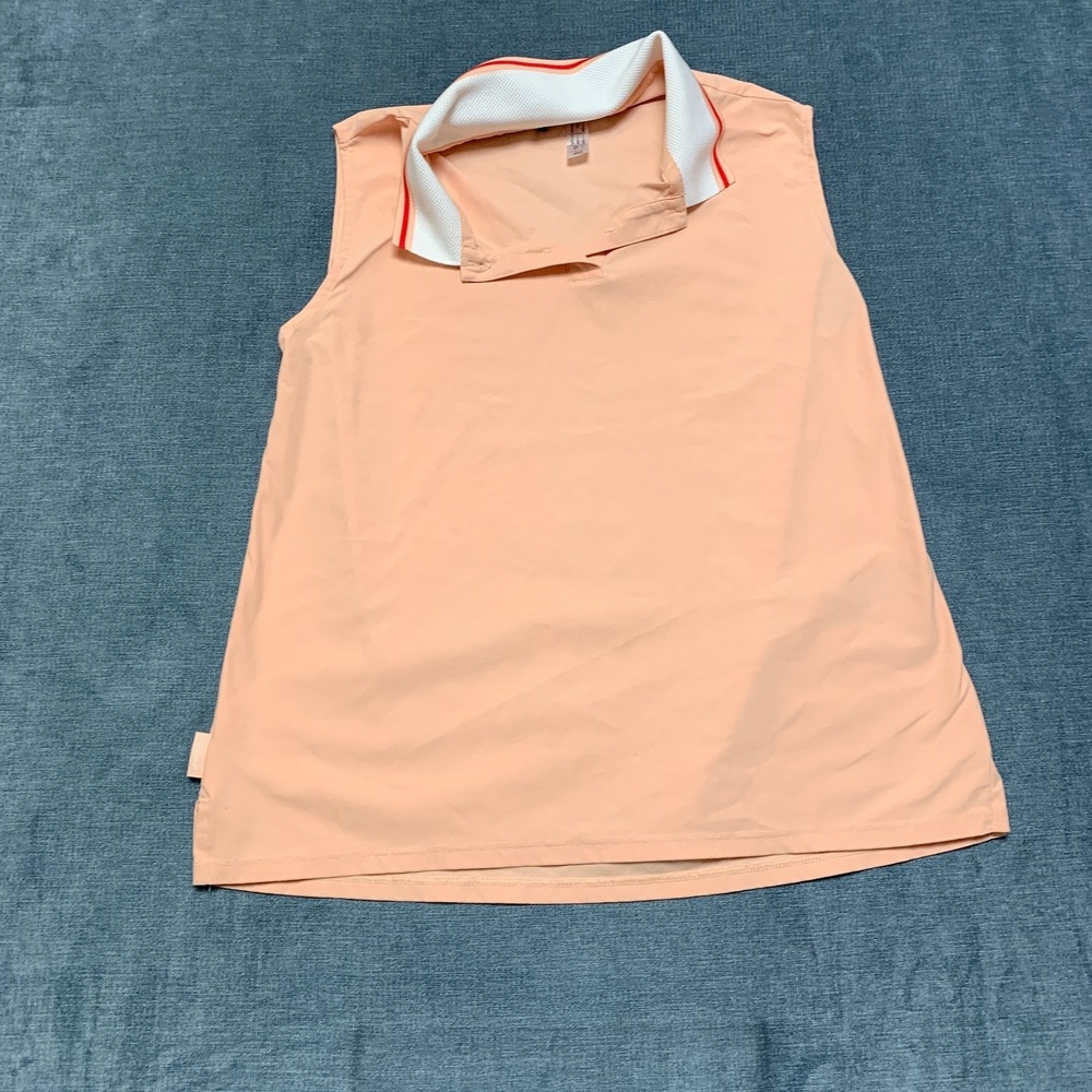 Adidas Polo Shirt Womens Small Peach Logo Collared Neck Sleeveless Performance